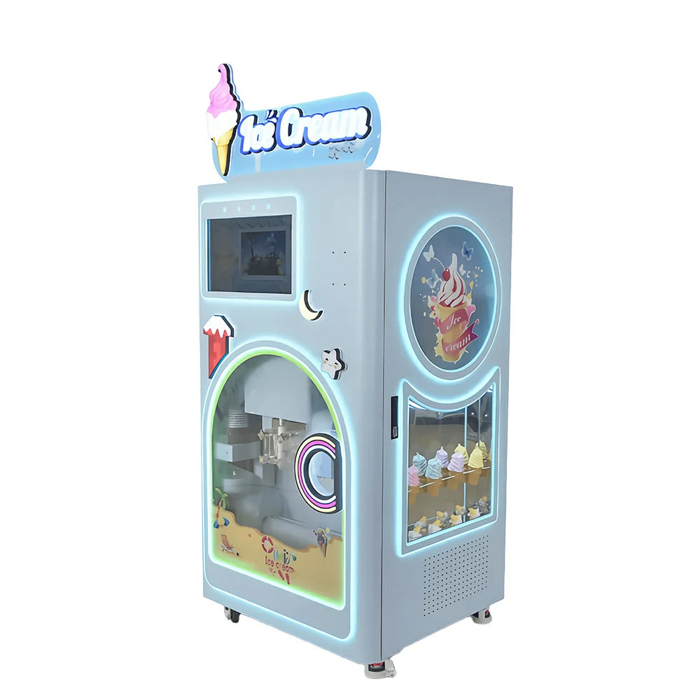 GAMEON Automatic Ice Cream Machine - Smart Self-Service Dessert Vending Machine with Touch Screen, Multiple Flavours & Payment Options for Commercial Use - White