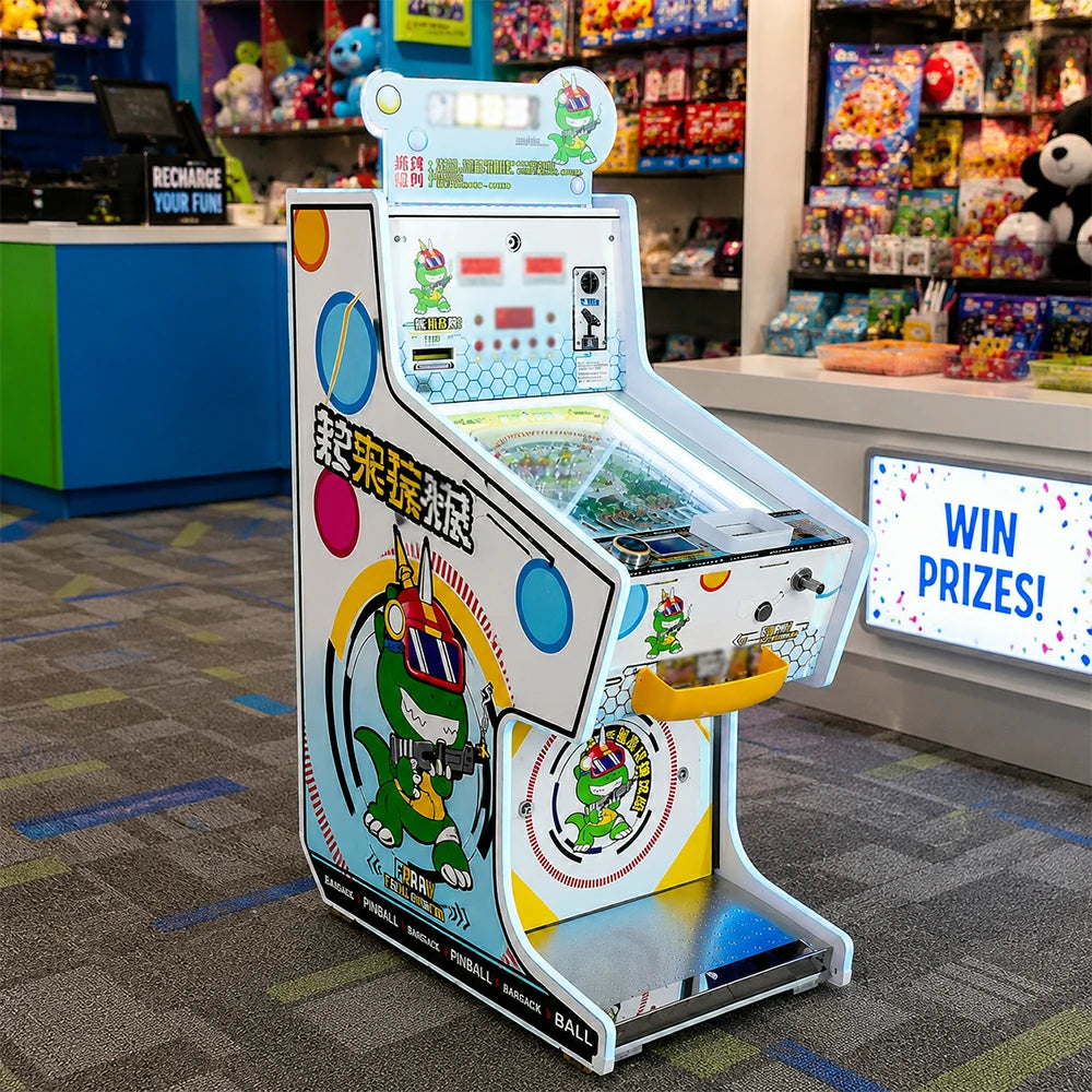 GAMEON Cannon Park Pinball Machine - Ticket Arcade Game with Ball Launcher, Reward System & Coin Operation for Kids Entertainment Venues - White