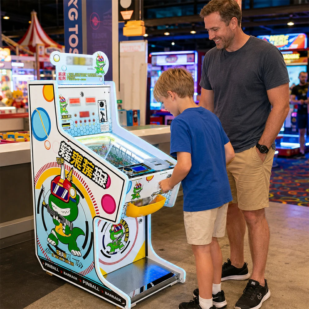 GAMEON Cannon Park Pinball Machine - Ticket Arcade Game with Ball Launcher, Reward System & Coin Operation for Kids Entertainment Venues - White