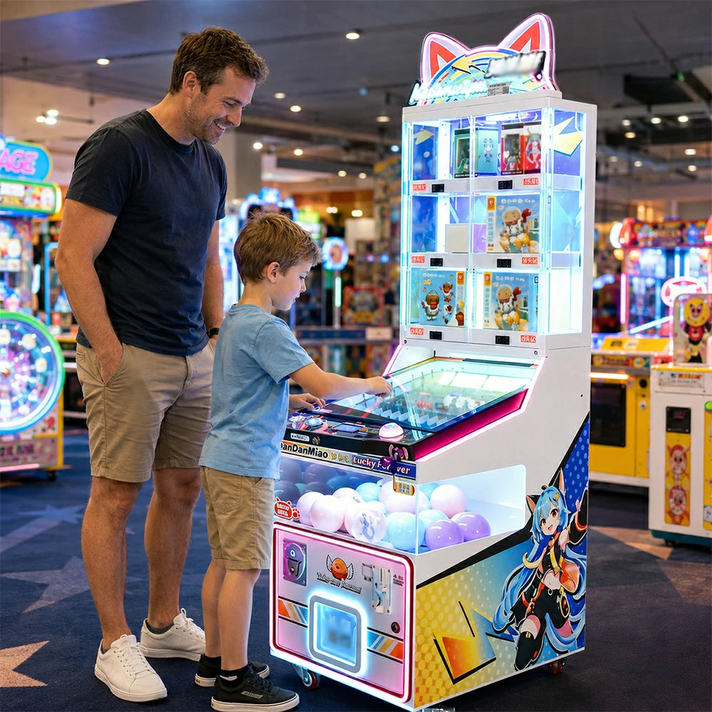 GAMEON Marble Prize Machine - Coin Operated Arcade Game with Ball Launcher, Ticket Redemption & Capsule Toy System for Kids Entertainment Venues - White