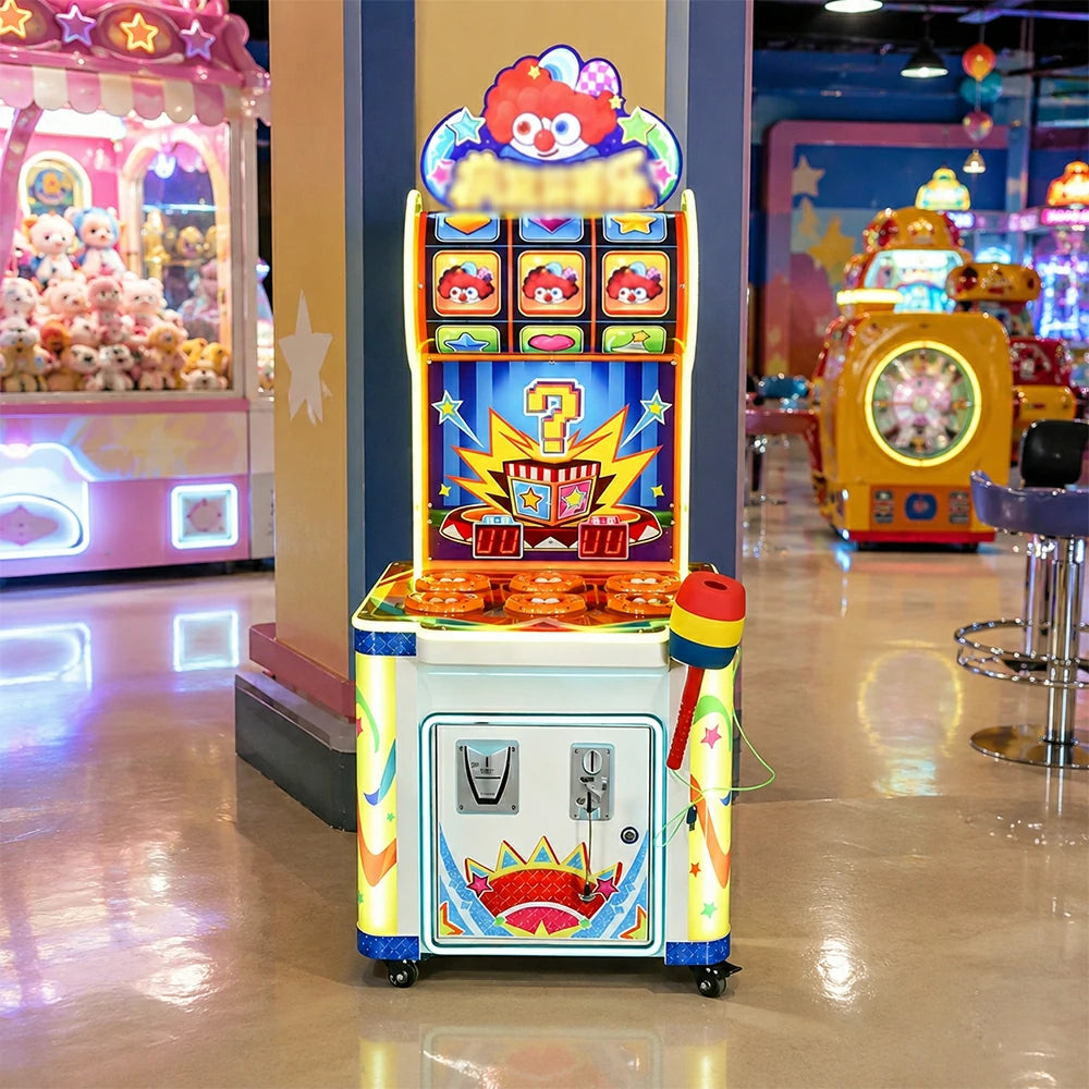 GAMEON Whack A Mole Arcade Game Machine - Coin Operated Kids Entertainment Game with Soft Hammer, Score Display & Ticket Reward System - Colourful