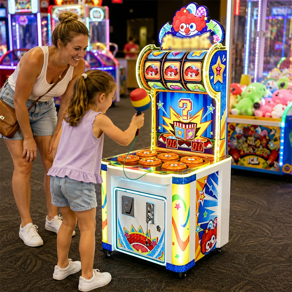 GAMEON Whack A Mole Arcade Game Machine - Coin Operated Kids Entertainment Game with Soft Hammer, Score Display & Ticket Reward System - Colourful