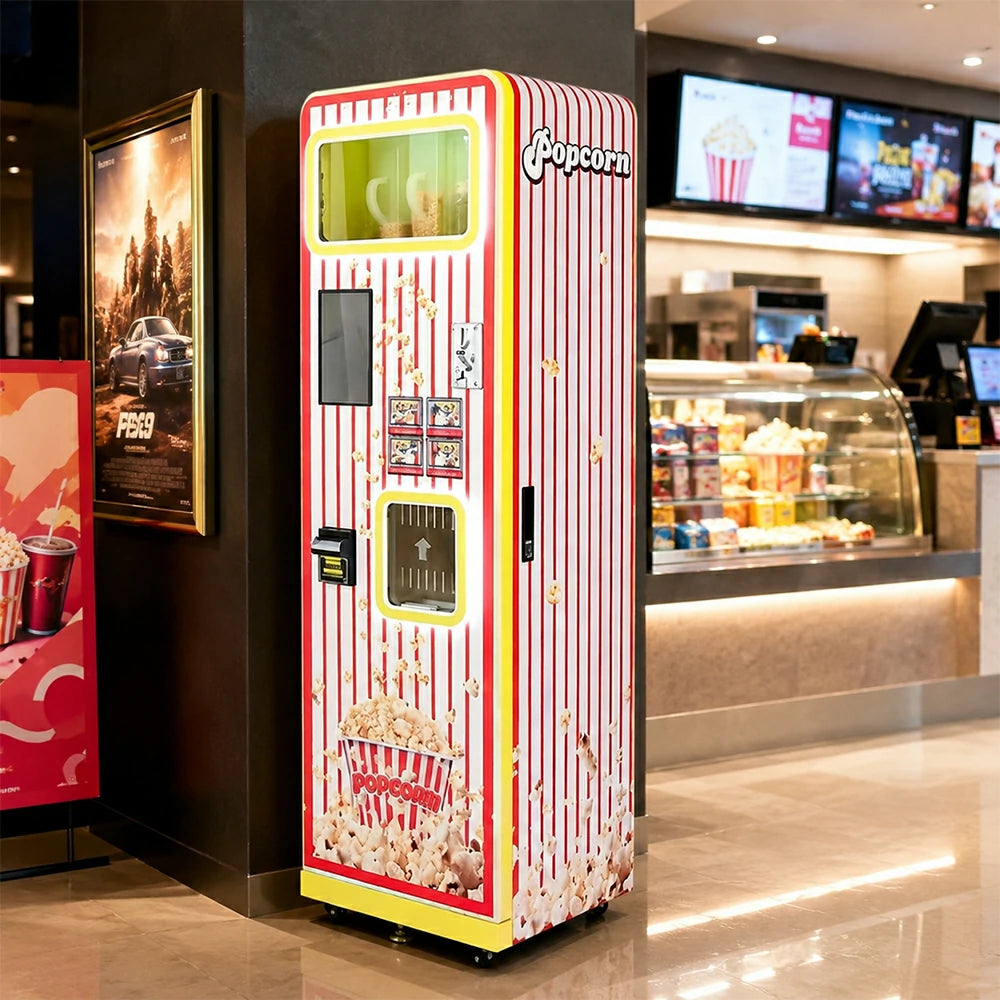 GAMEON Automatic Popcorn Vending Machine - Self Service Popcorn Maker with Touch Screen, Smart Retail System & Commercial Snack Dispenser for Entertainment Venues - Red White