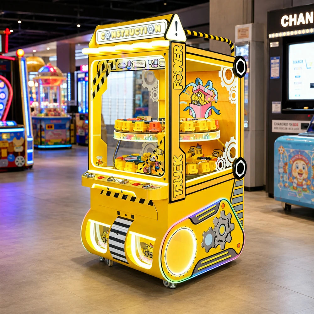 GAMEON Treasure Truck Prize Machine - Coin Operated Arcade Gift Game with Interactive Truck Theme, Prize Display & Reward System for Kids Entertainment Venues - Yellow