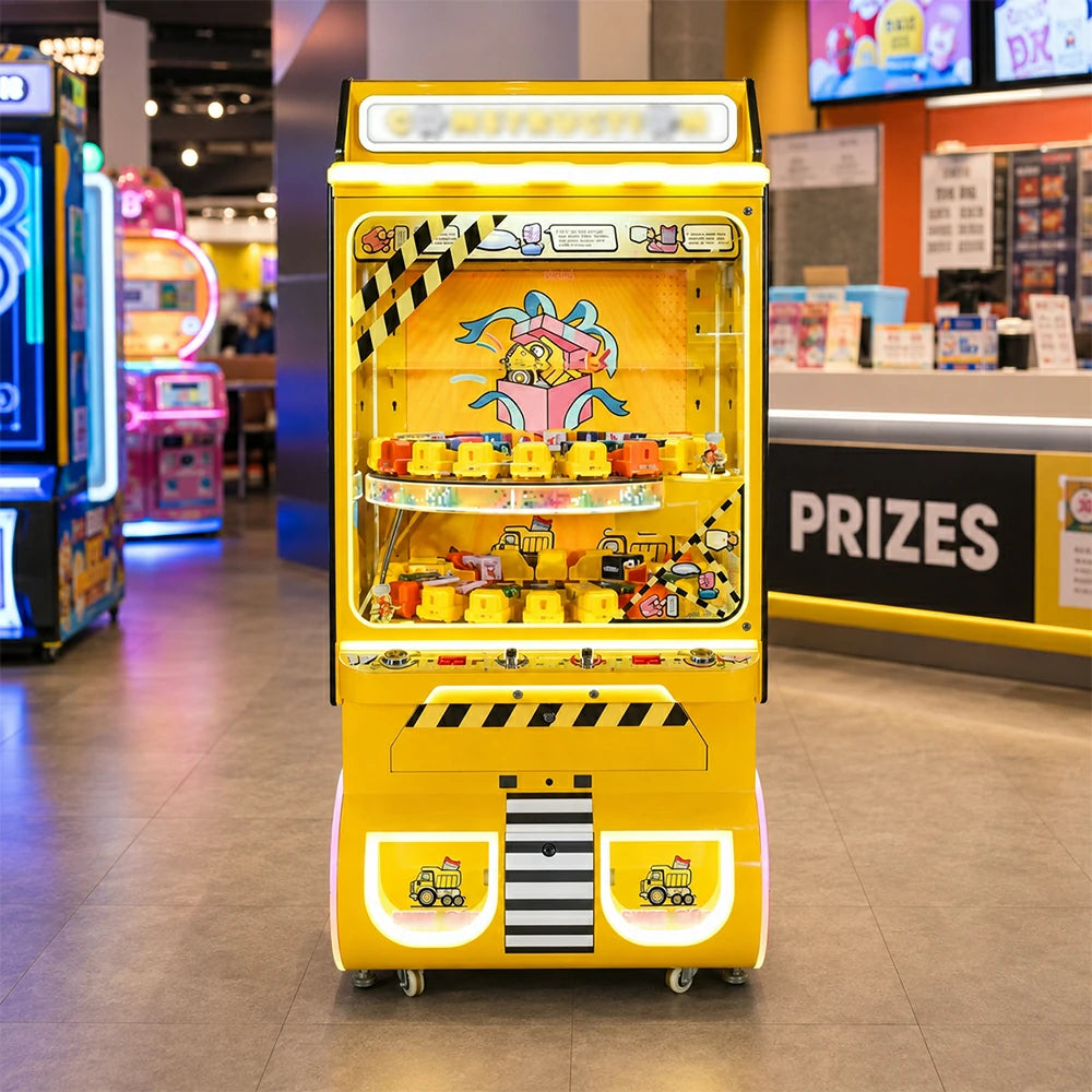 GAMEON Treasure Truck Prize Machine - Coin Operated Arcade Gift Game with Interactive Truck Theme, Prize Display & Reward System for Kids Entertainment Venues - Yellow