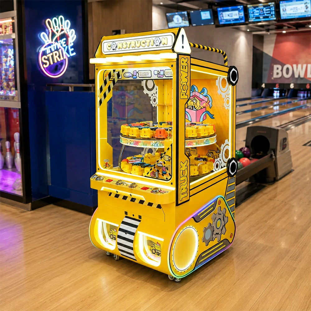 GAMEON Treasure Truck Prize Machine - Coin Operated Arcade Gift Game with Interactive Truck Theme, Prize Display & Reward System for Kids Entertainment Venues - Yellow