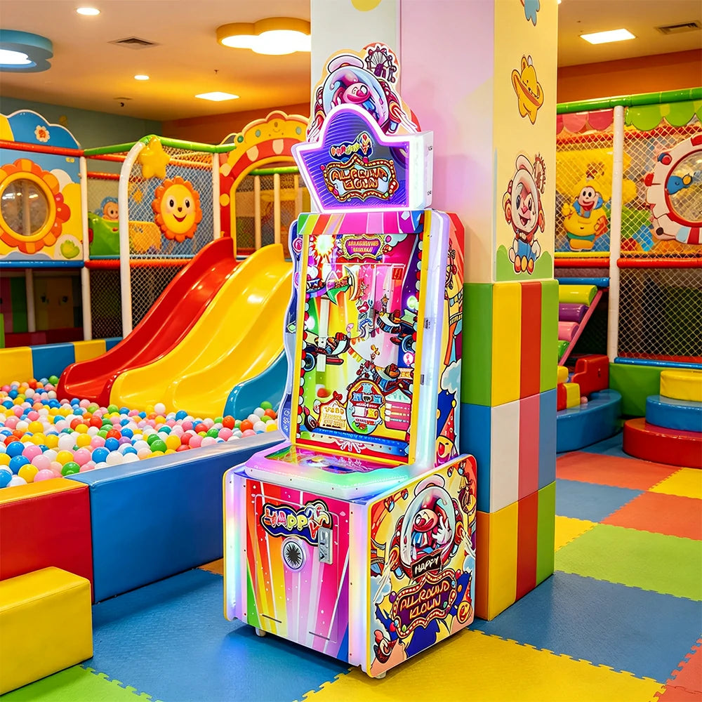 GAMEON Clown Bonus Arcade Machine - Coin Operated Kids Ticket Game with Ball Launch Challenge, Bonus Wheel & Prize Reward System - Colourful