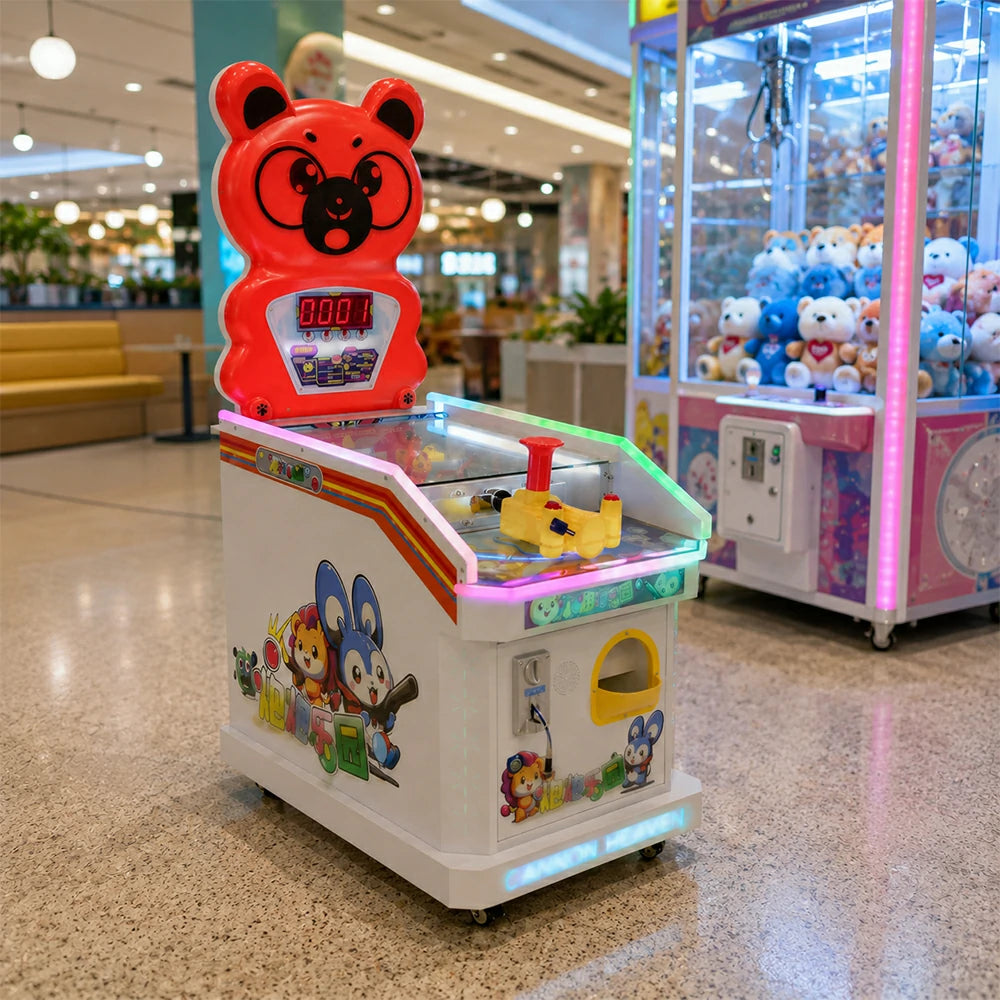 GAMEON Marble Shooting Arcade Machine - Coin Operated Kids Game with Target Shooting Challenge, Score Display & Reward System for Entertainment Venues - Red