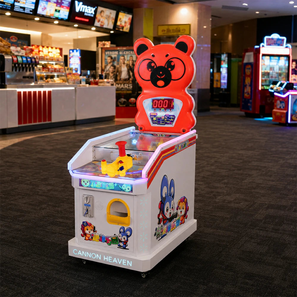 GAMEON Marble Shooting Arcade Machine - Coin Operated Kids Game with Target Shooting Challenge, Score Display & Reward System for Entertainment Venues - Red