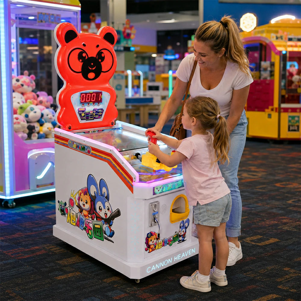 GAMEON Marble Shooting Arcade Machine - Coin Operated Kids Game with Target Shooting Challenge, Score Display & Reward System for Entertainment Venues - Red