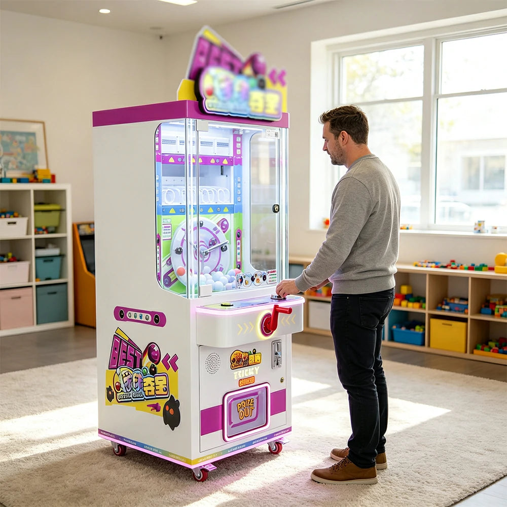 GAMEON Lucky Ball Prize Machine - Coin Operated Arcade Gift Game with Ball Control Challenge, Prize Display & Reward System for Kids Entertainment Venues - White