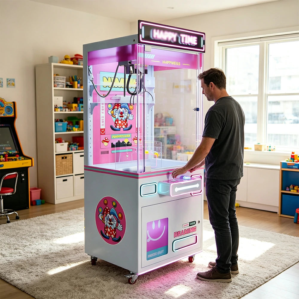 GAMEON Claw Machine - Coin Operated Arcade Prize Game with Joystick Control, Transparent Display & Gift Grabber System for Kids Entertainment Venues - Pink
