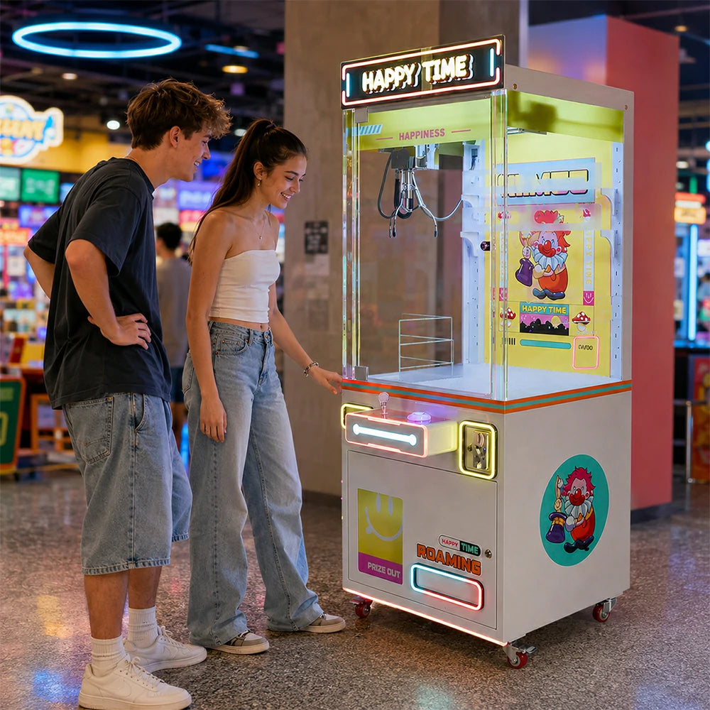 GAMEON Claw Machine - Coin Operated Arcade Prize Game with Joystick Control, Transparent Display & Gift Grabber System for Kids Entertainment Venues - Yellow