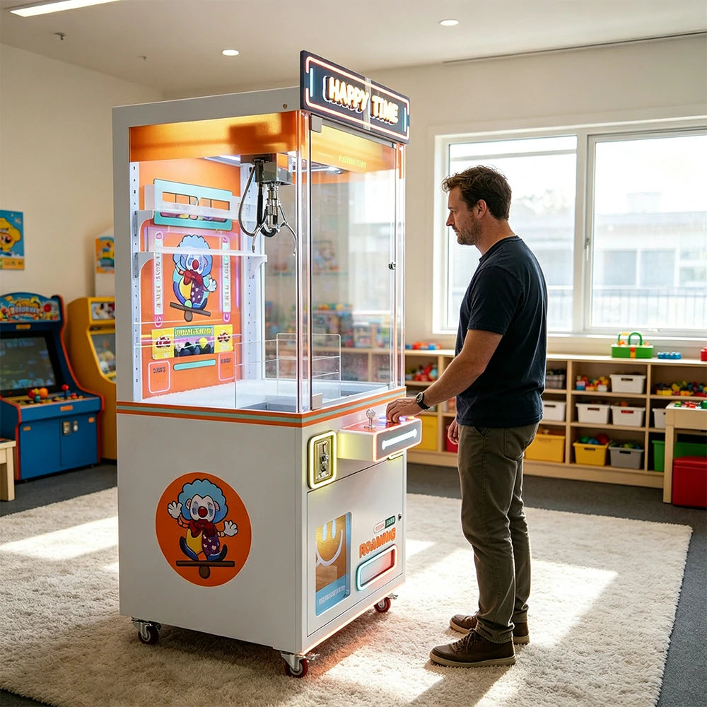 GAMEON Claw Machine - Coin Operated Arcade Prize Game with Joystick Control, Transparent Display & Gift Grabber System for Kids Entertainment Venues - Orange