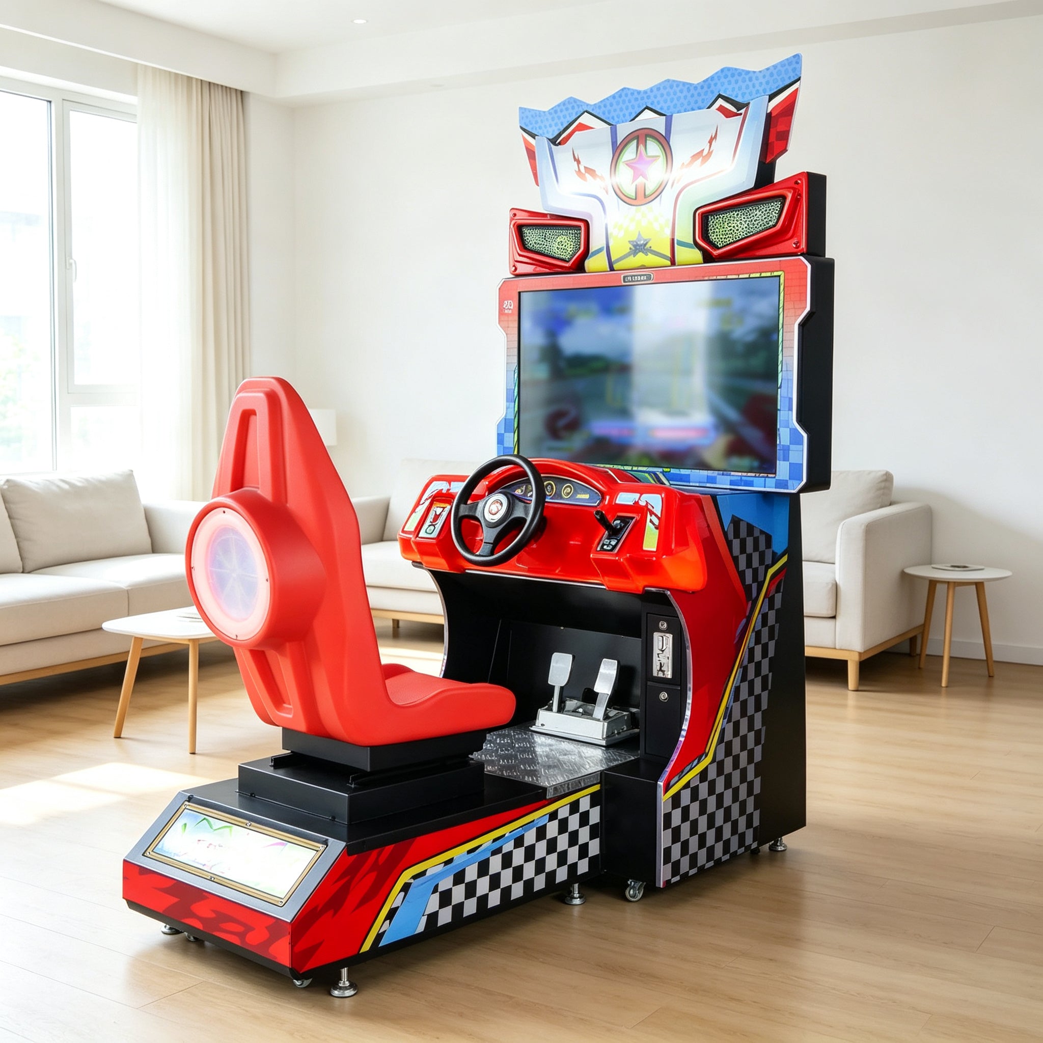 GAMEON Racing Simulator Machine - Coin Operated Arcade Driving Game with HD Display, Racing Seat & Interactive Control System for Entertainment Venues - Red