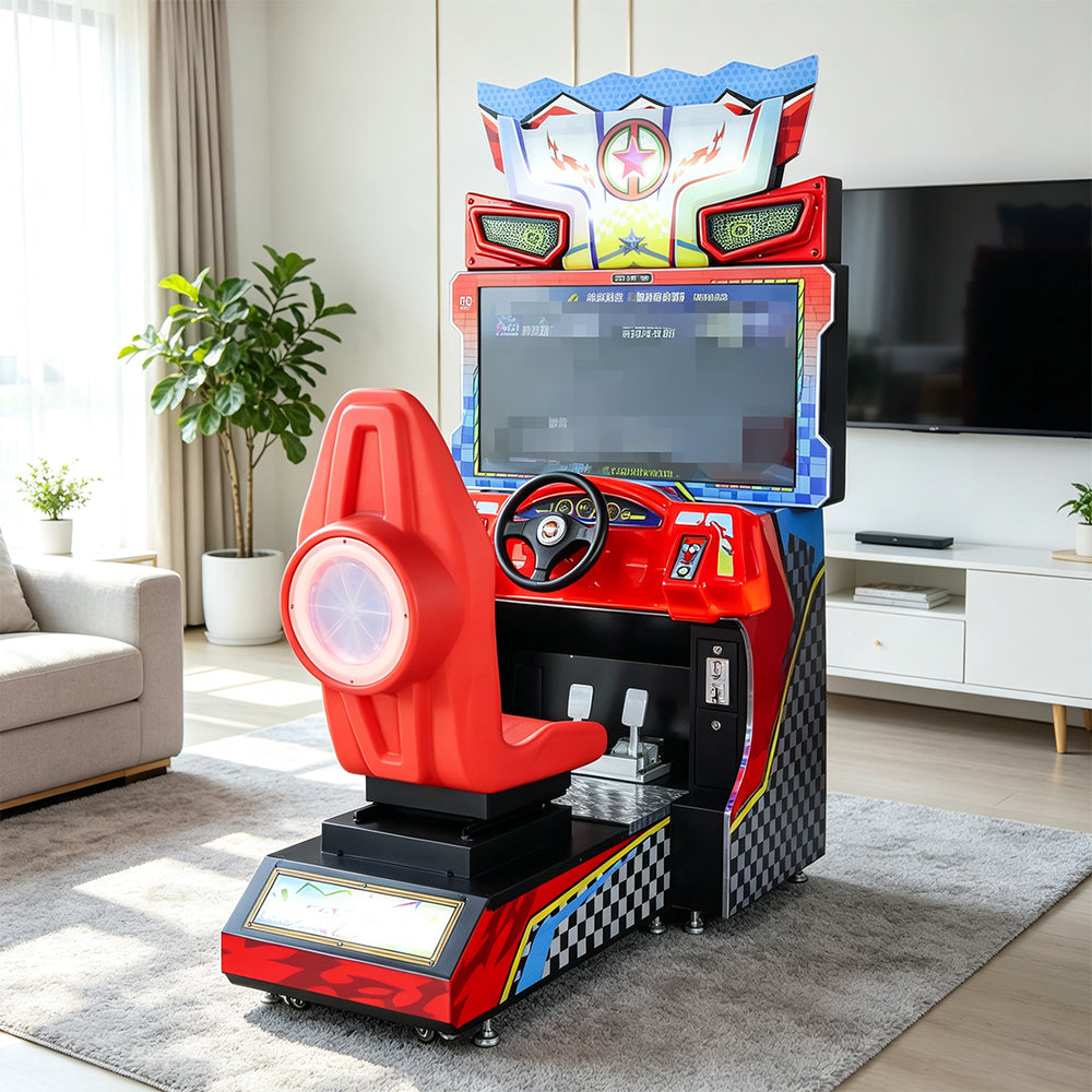 GAMEON Racing Simulator Machine - Coin Operated Arcade Driving Game with HD Display, Racing Seat & Interactive Control System for Entertainment Venues - Red