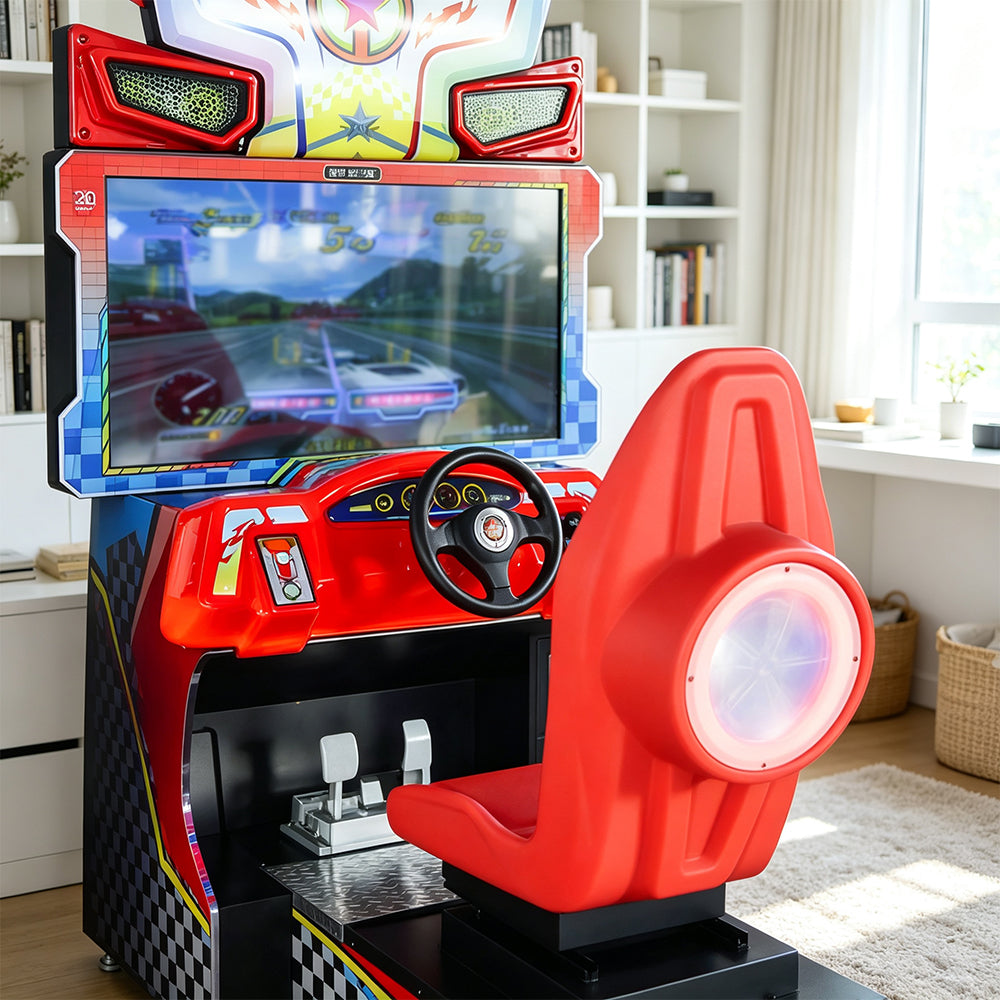GAMEON Racing Simulator Machine - Coin Operated Arcade Driving Game with HD Display, Racing Seat & Interactive Control System for Entertainment Venues - Red