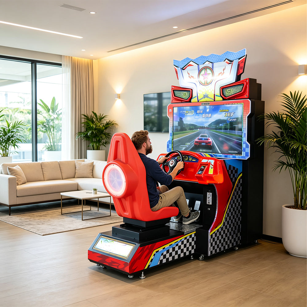 GAMEON Racing Simulator Machine - Coin Operated Arcade Driving Game with HD Display, Racing Seat & Interactive Control System for Entertainment Venues - Red