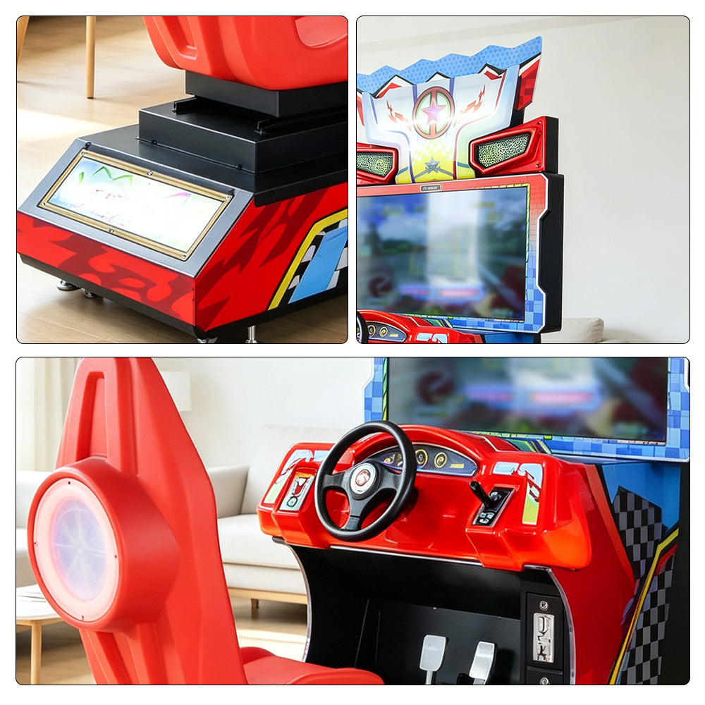 GAMEON Racing Simulator Machine - Coin Operated Arcade Driving Game with HD Display, Racing Seat & Interactive Control System for Entertainment Venues - Red