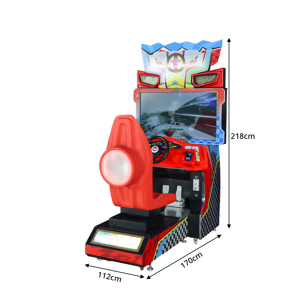 GAMEON Racing Simulator Machine - Coin Operated Arcade Driving Game with HD Display, Racing Seat & Interactive Control System for Entertainment Venues - Red
