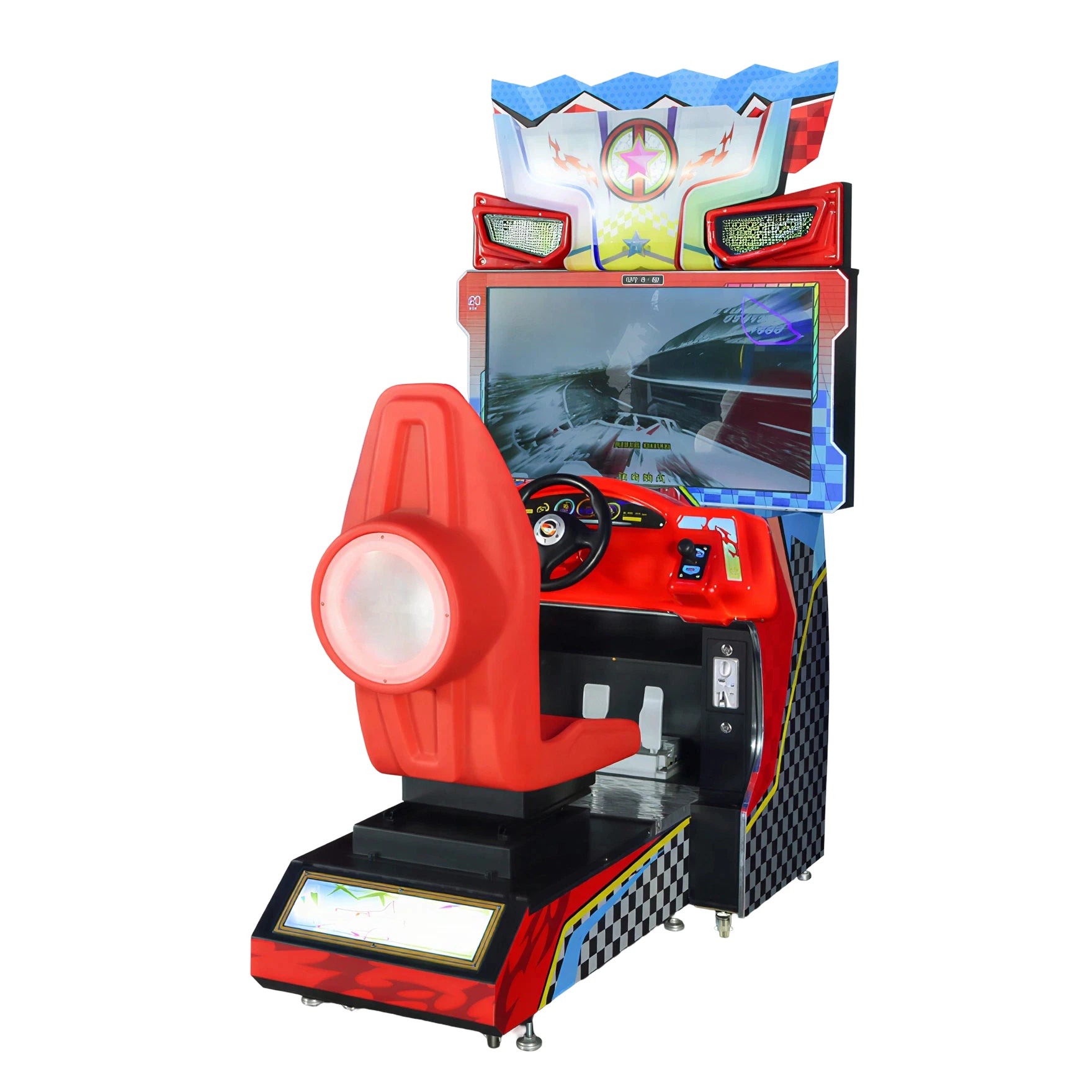 GAMEON Racing Simulator Machine - Coin Operated Arcade Driving Game with HD Display, Racing Seat & Interactive Control System for Entertainment Venues - Red