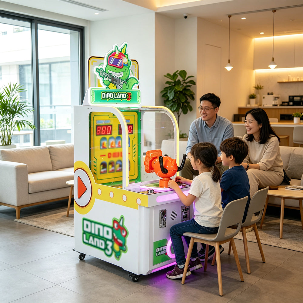 GAMEON Dinosaur Hunter III Shooting Game Machine - Coin Operated Arcade Shooting Game with Target Challenge, Score Display & Ticket Reward System - Green