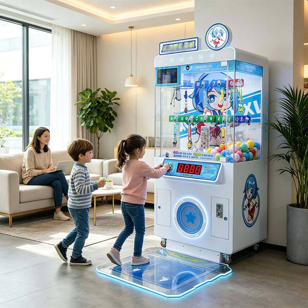GAMEON Step Challenge Prize Machine - Interactive Footstep Arcade Game with QR Payment, Digital Score Display & Random Rewards for Kids Entertainment Venues - White