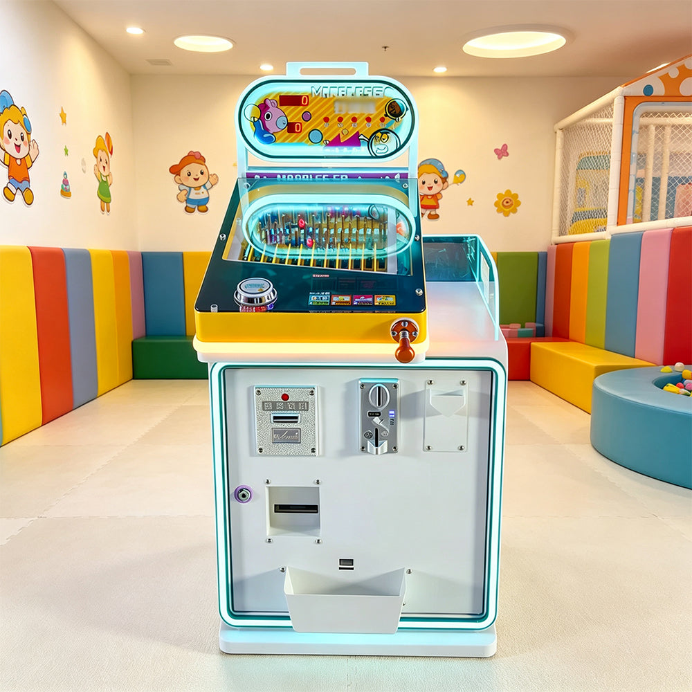 GAMEON Card Reward Marble Machine - Coin Operated Arcade Game with Marble Launcher, Random Prize Cards & Interactive Challenge for Kids Entertainment Venues - White