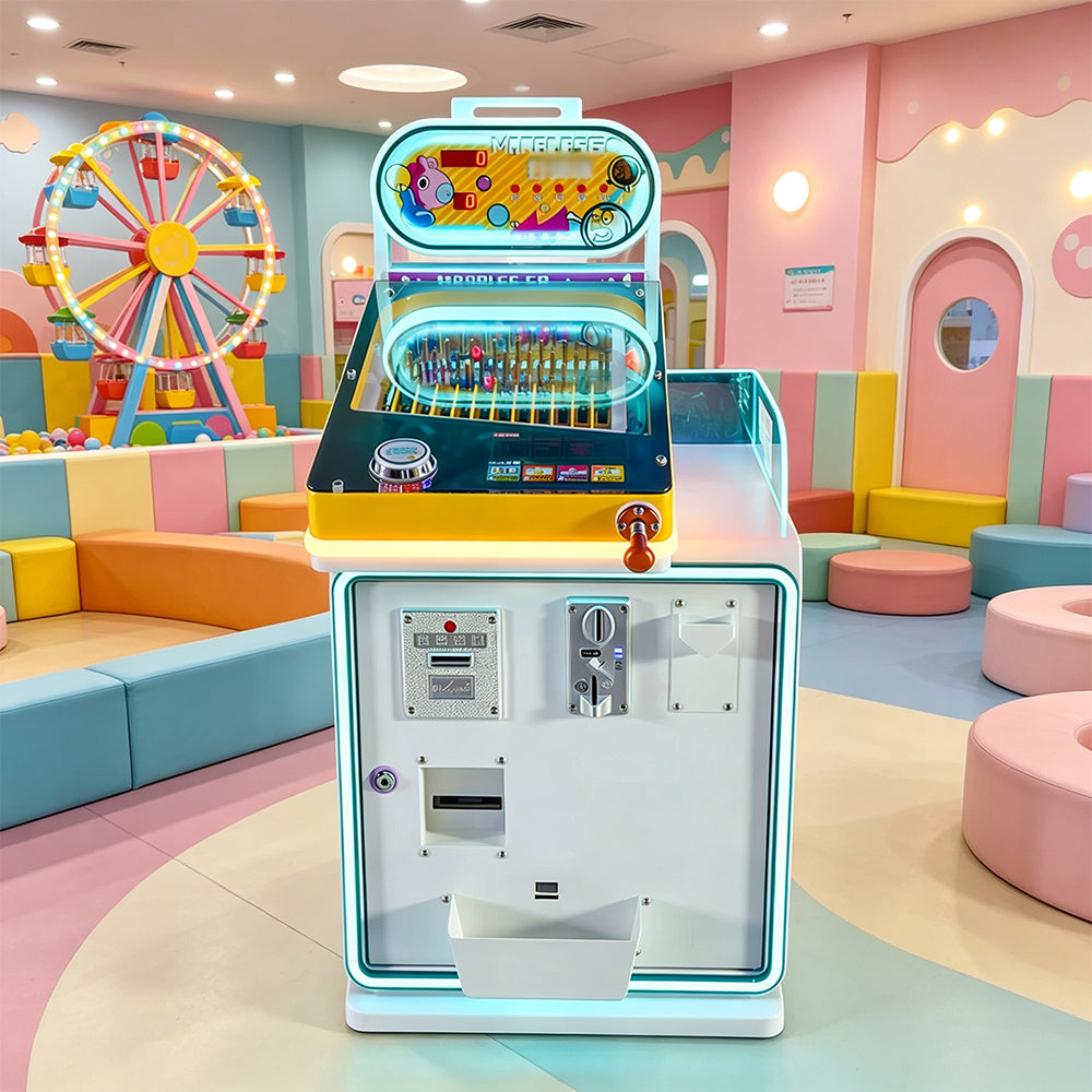 GAMEON Card Reward Marble Machine - Coin Operated Arcade Game with Marble Launcher, Random Prize Cards & Interactive Challenge for Kids Entertainment Venues - White