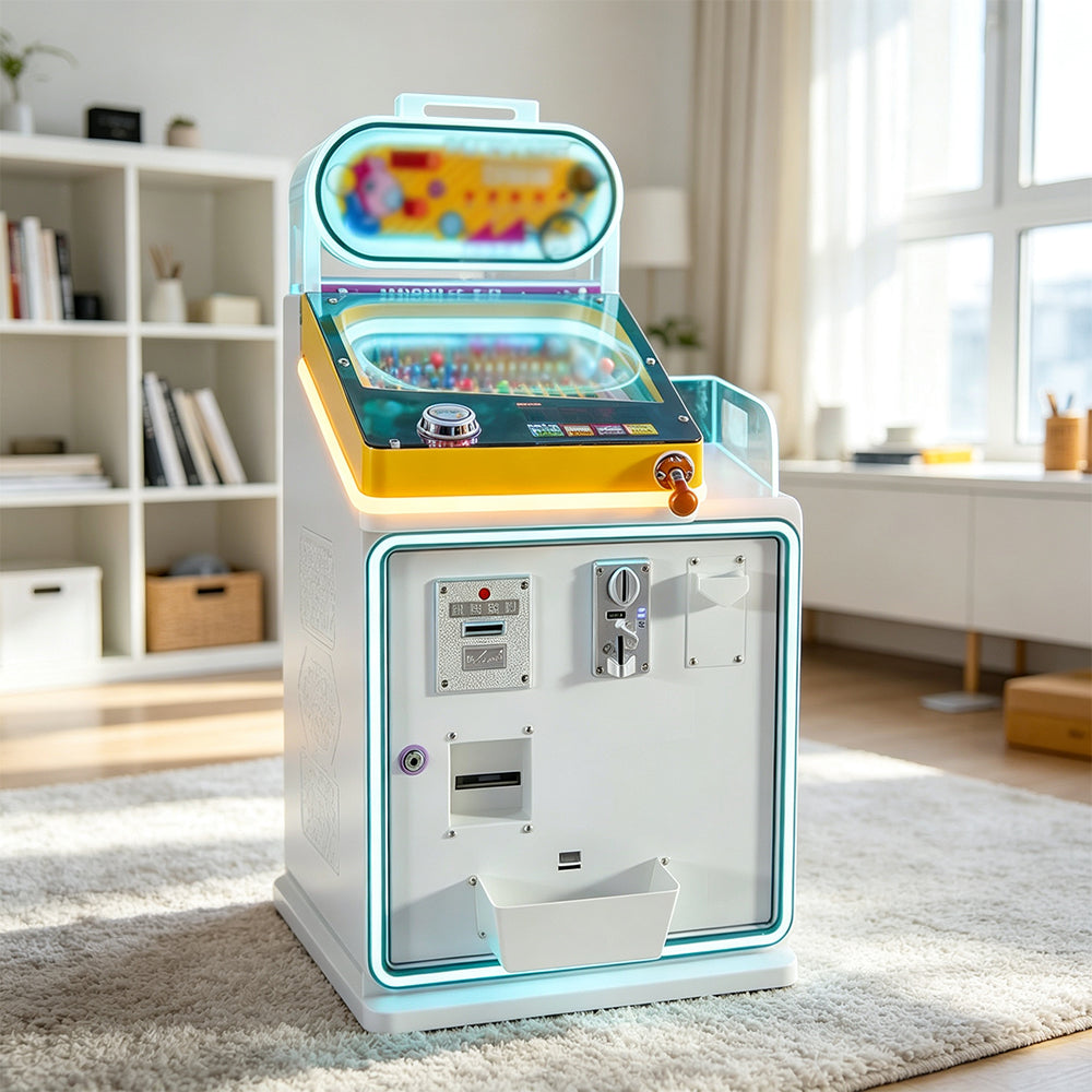 GAMEON Card Reward Marble Machine - Coin Operated Arcade Game with Marble Launcher, Random Prize Cards & Interactive Challenge for Kids Entertainment Venues - White