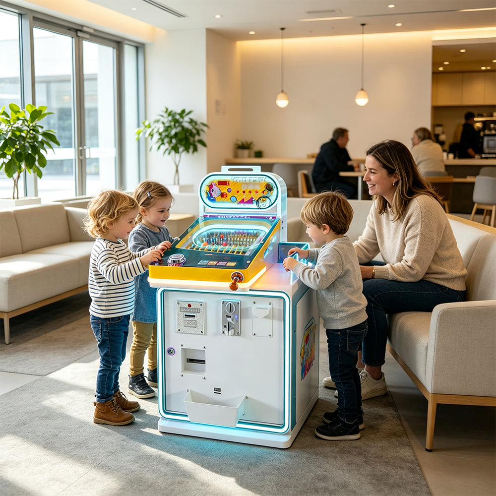 GAMEON Card Reward Marble Machine - Coin Operated Arcade Game with Marble Launcher, Random Prize Cards & Interactive Challenge for Kids Entertainment Venues - White