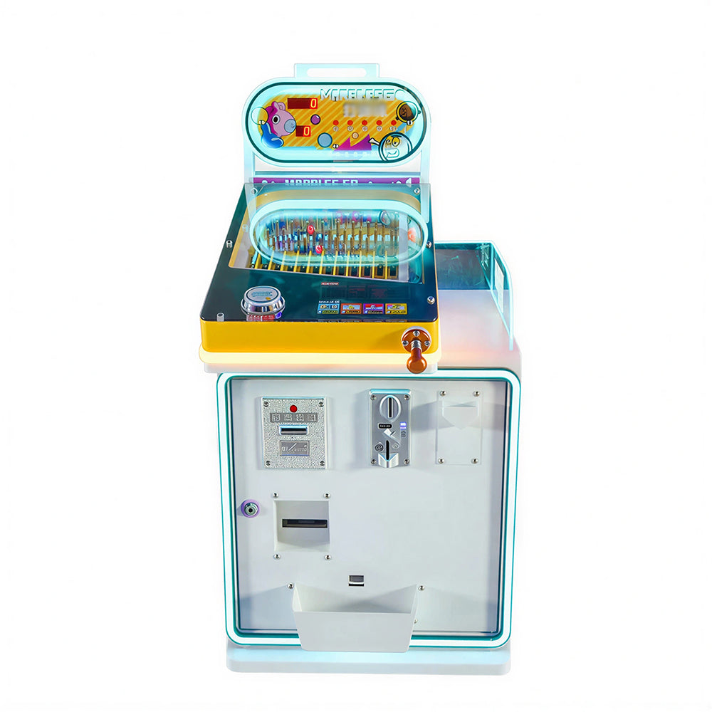GAMEON Card Reward Marble Machine - Coin Operated Arcade Game with Marble Launcher, Random Prize Cards & Interactive Challenge for Kids Entertainment Venues - White