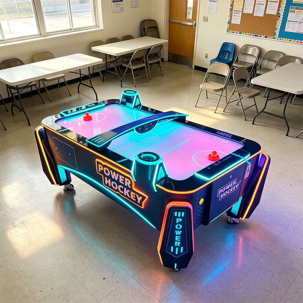 GAMEON Power Hockey Arcade Machine - Air Powered Hockey Game Table with Electronic Scoring, LED Lights & Interactive Two Player Challenge for Entertainment Venues - Black