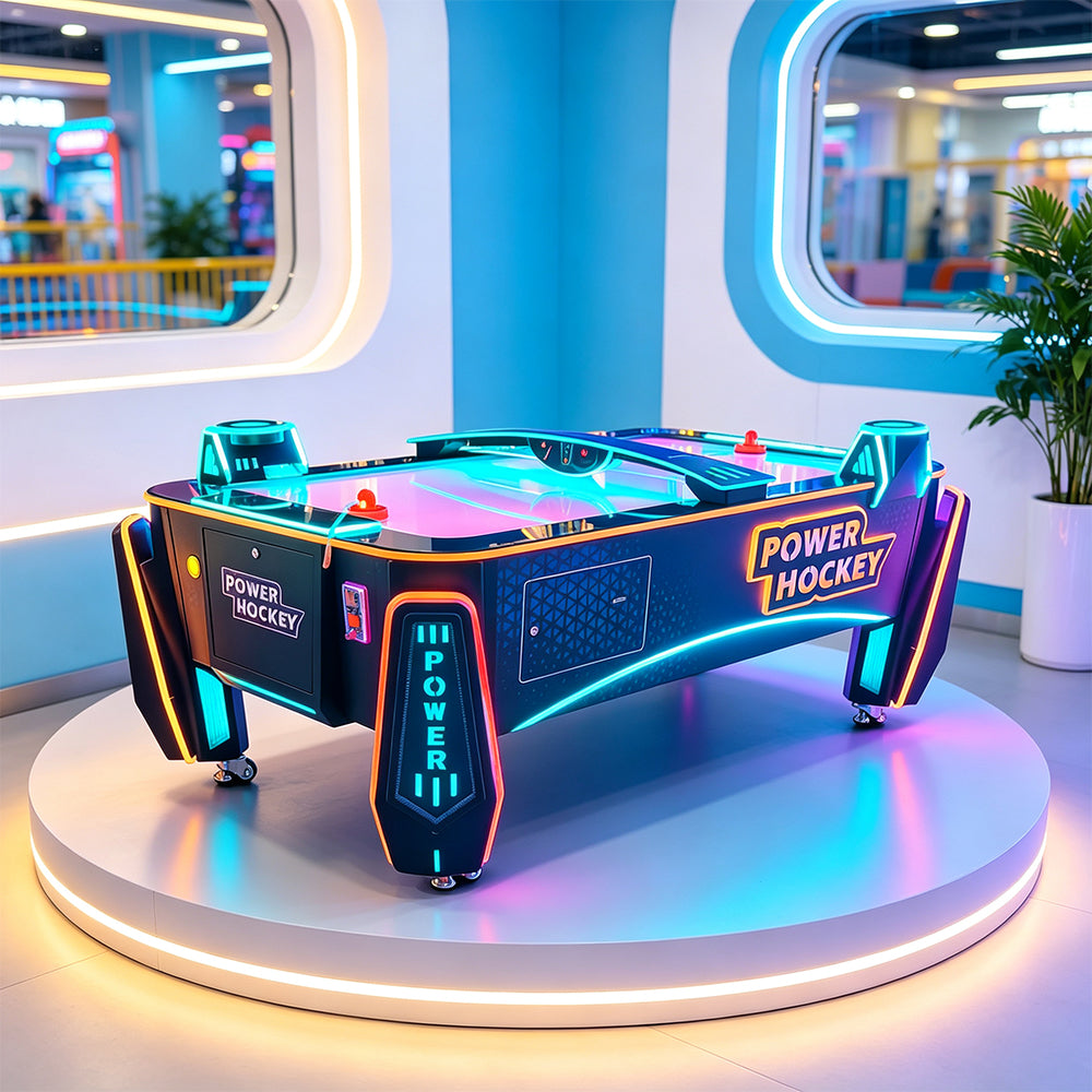 GAMEON Power Hockey Arcade Machine - Air Powered Hockey Game Table with Electronic Scoring, LED Lights & Interactive Two Player Challenge for Entertainment Venues - Black