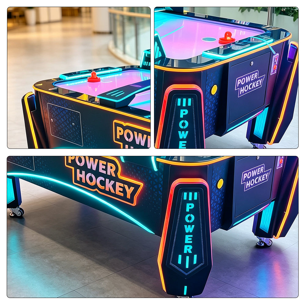 GAMEON Power Hockey Arcade Machine - Air Powered Hockey Game Table with Electronic Scoring, LED Lights & Interactive Two Player Challenge for Entertainment Venues - Black