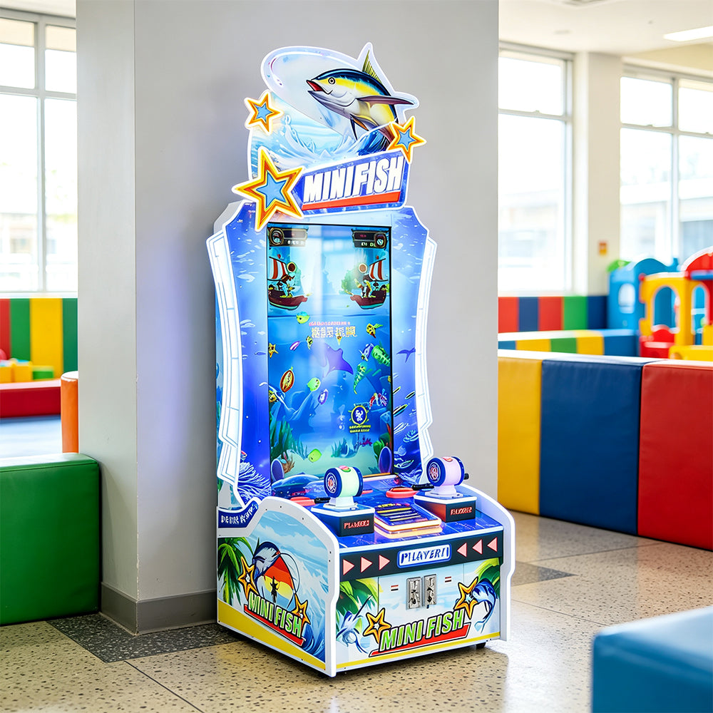 GAMEON Vertical Fishing Arcade Machine - Coin Operated Fishing Game with Dual Player Controls, LCD Display & Ticket Rewards for Kids Entertainment Venues - White