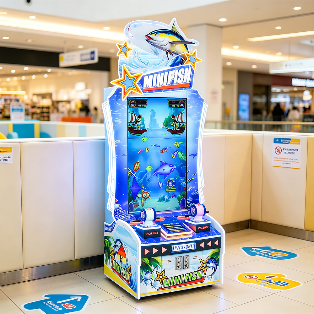 GAMEON Vertical Fishing Arcade Machine - Coin Operated Fishing Game with Dual Player Controls, LCD Display & Ticket Rewards for Kids Entertainment Venues - White