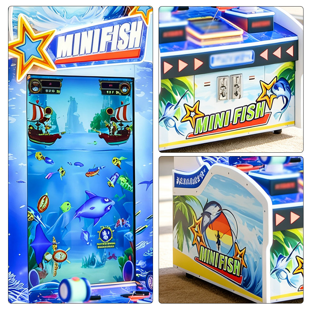 GAMEON Vertical Fishing Arcade Machine - Coin Operated Fishing Game with Dual Player Controls, LCD Display & Ticket Rewards for Kids Entertainment Venues - White