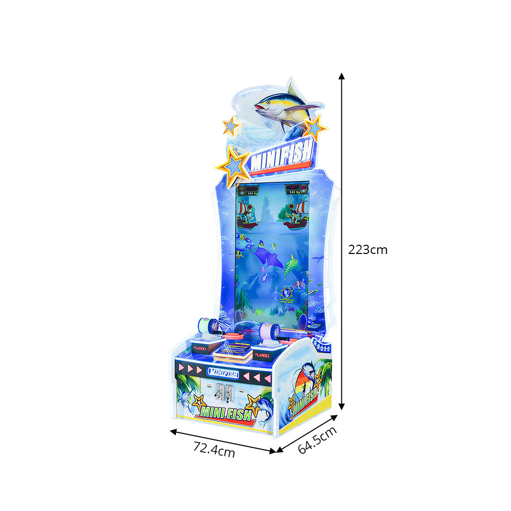 GAMEON Vertical Fishing Arcade Machine - Coin Operated Fishing Game with Dual Player Controls, LCD Display & Ticket Rewards for Kids Entertainment Venues - White