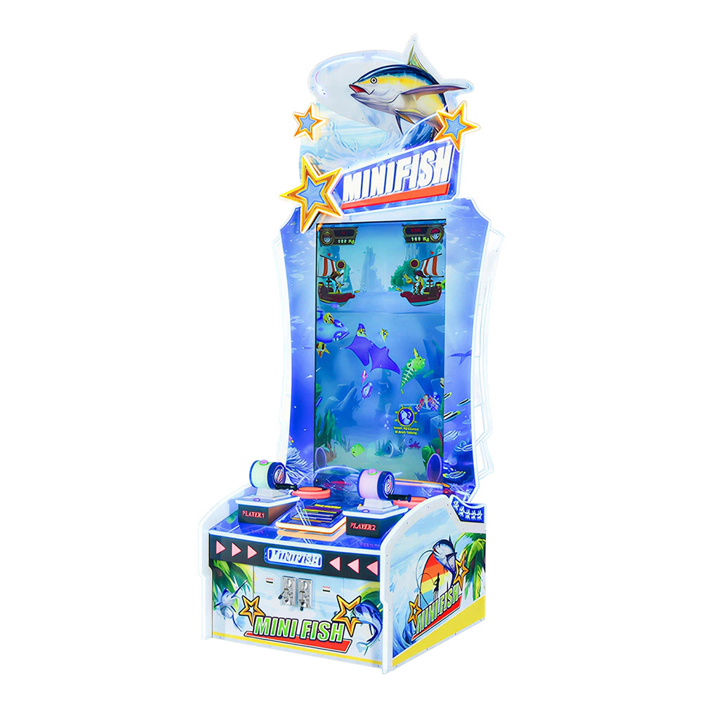 GAMEON Vertical Fishing Arcade Machine - Coin Operated Fishing Game with Dual Player Controls, LCD Display & Ticket Rewards for Kids Entertainment Venues - White