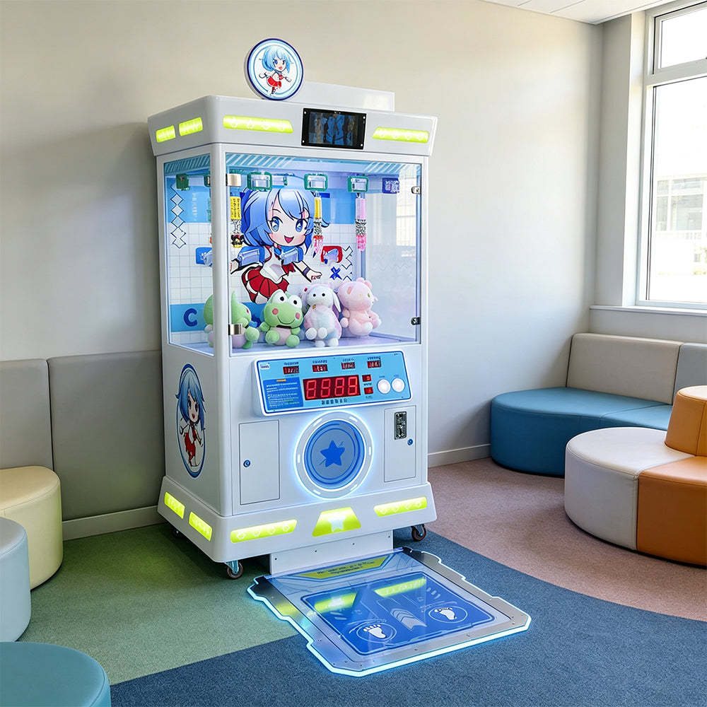 GAMEON Step Challenge Prize Machine - Coin Operated Arcade Game with Footstep Sensor, Score Display & Random Rewards for Kids Entertainment Venues - White