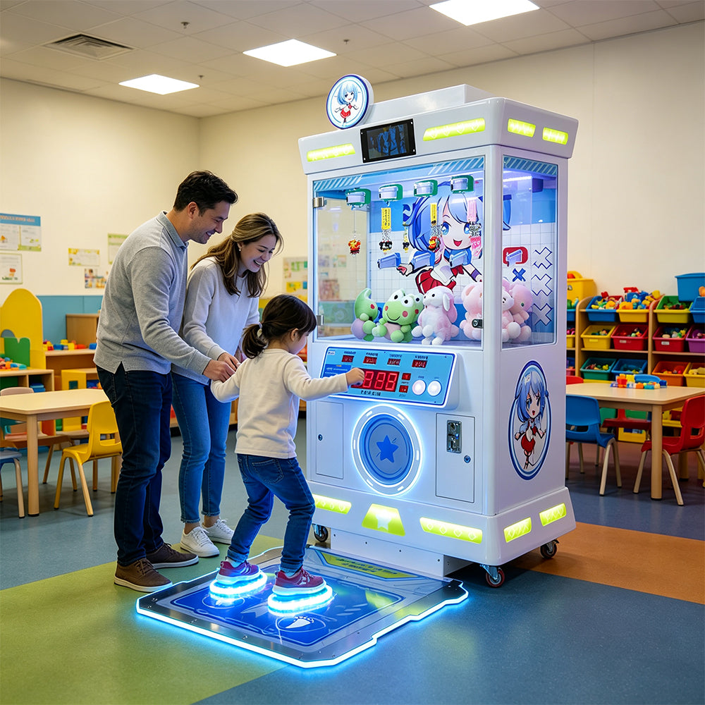 GAMEON Step Challenge Prize Machine - Coin Operated Arcade Game with Footstep Sensor, Score Display & Random Rewards for Kids Entertainment Venues - White