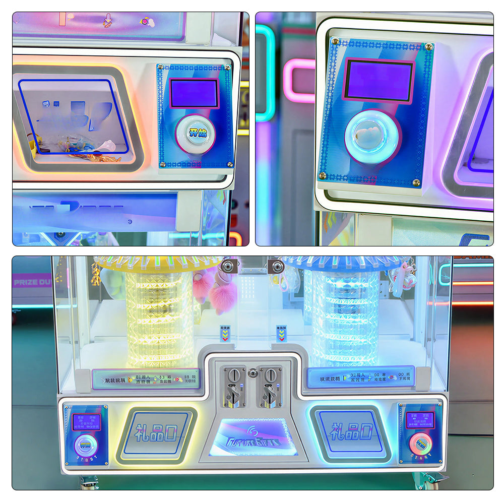 GAMEON Future Claw Machine - Four Player Coin Operated Arcade Prize Game with Mechanical Claw, LED Lights & Gift Display for Entertainment Venues - White