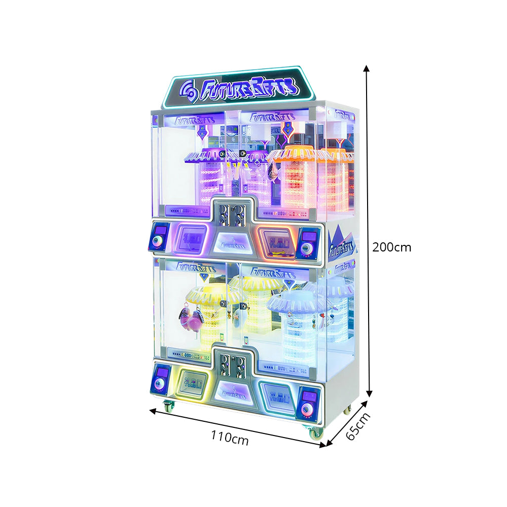 GAMEON Future Claw Machine - Four Player Coin Operated Arcade Prize Game with Mechanical Claw, LED Lights & Gift Display for Entertainment Venues - White