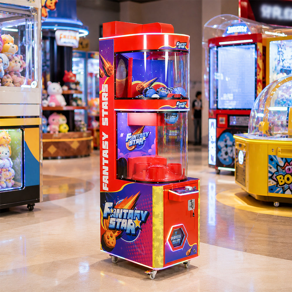 GAMEON Falling Capsule Prize Machine - Coin Operated Arcade Game with Timing Challenge, Capsule Drop Gameplay & Gift Rewards for Kids Entertainment Venues - Red