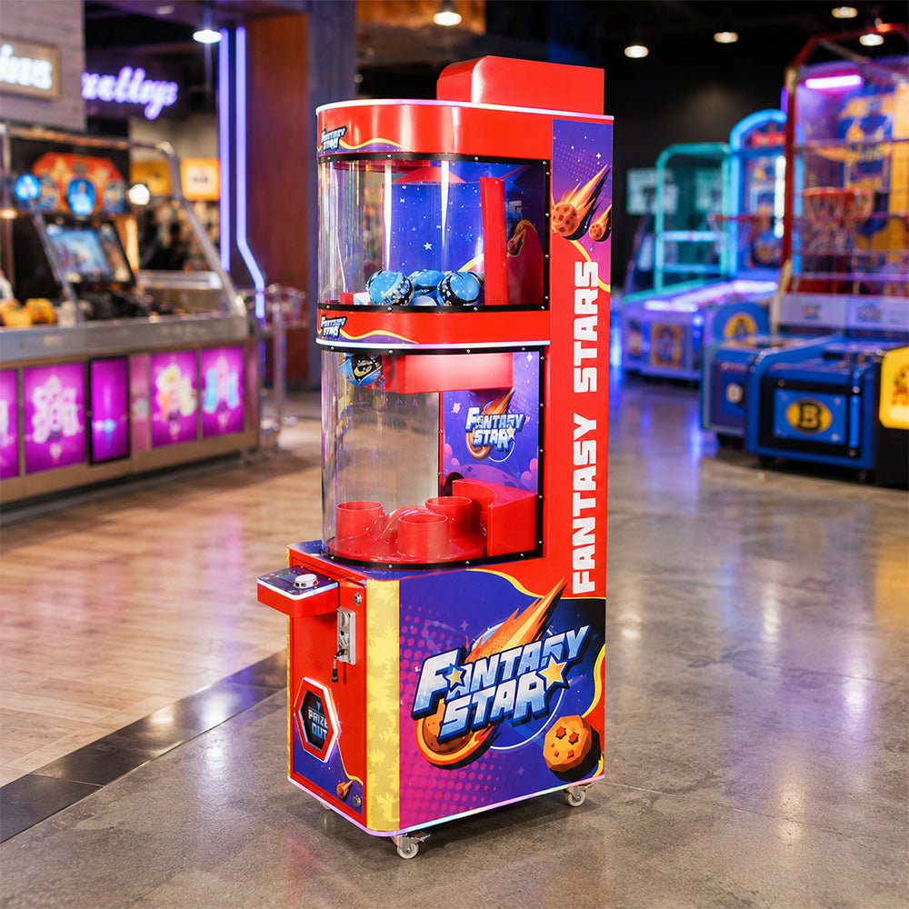 GAMEON Falling Capsule Prize Machine - Coin Operated Arcade Game with Timing Challenge, Capsule Drop Gameplay & Gift Rewards for Kids Entertainment Venues - Red