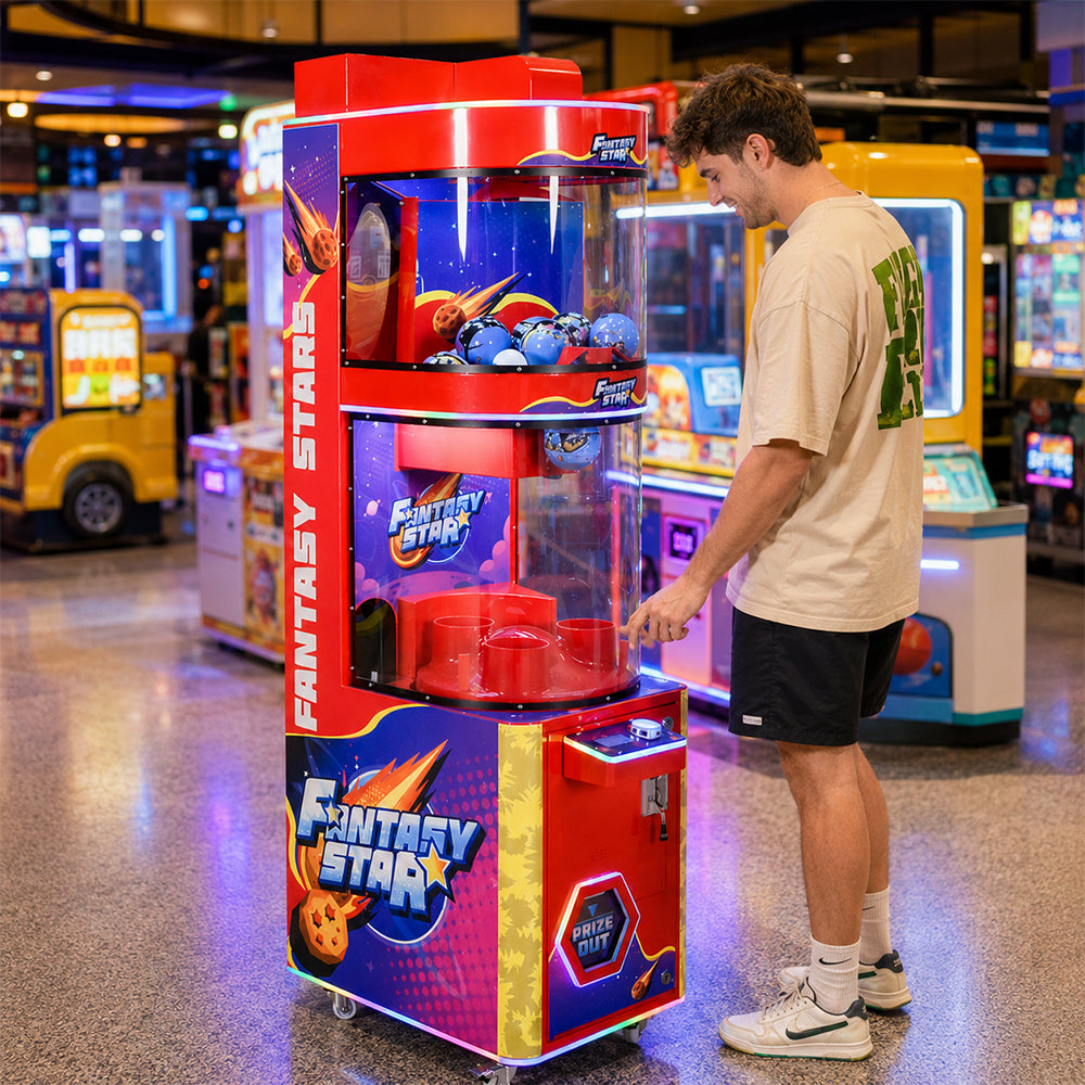 GAMEON Falling Capsule Prize Machine - Coin Operated Arcade Game with Timing Challenge, Capsule Drop Gameplay & Gift Rewards for Kids Entertainment Venues - Red