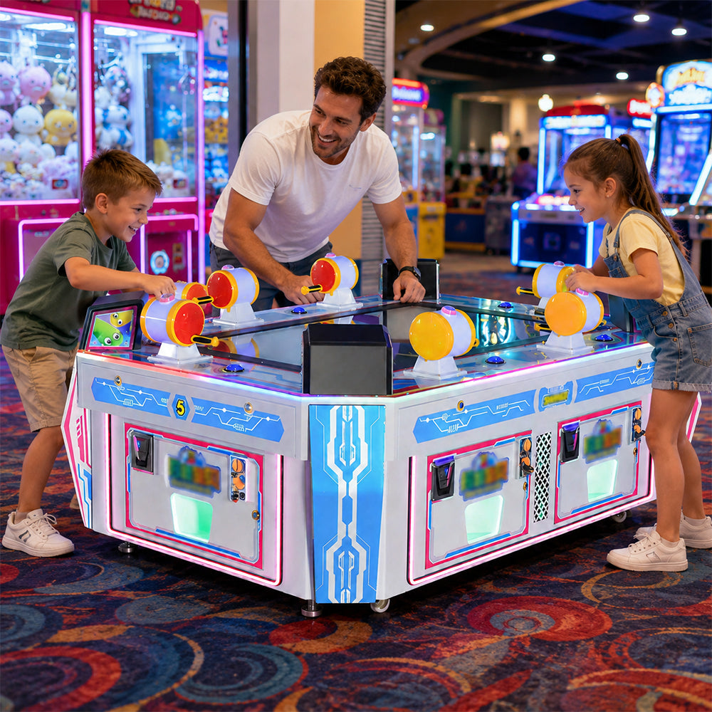 GAMEON 6 Player Fishing Arcade Machine - Coin Operated Fishing Game with Multiplayer Controls, LCD Display & Ticket Rewards for Kids Entertainment Venues - White