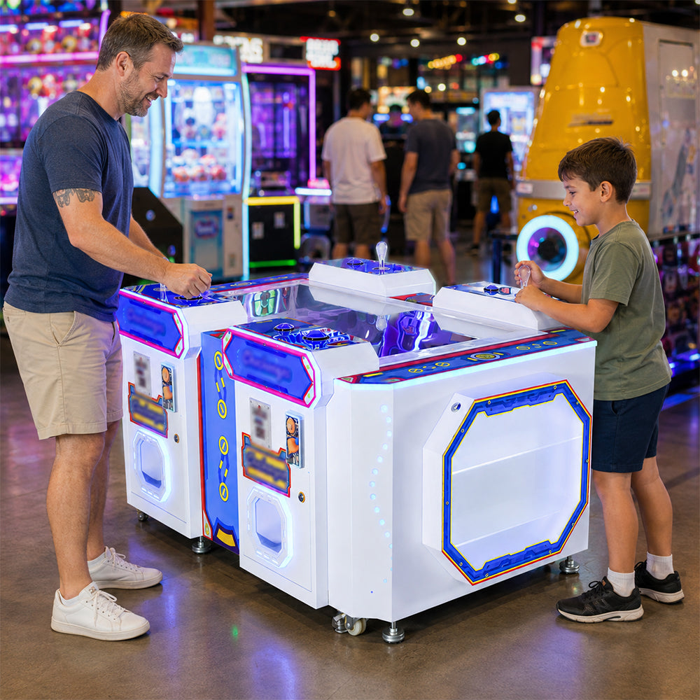 GAMEON Snake Tank Battle Arcade Machine - Four Player Coin Operated Game with Dual Mode Gameplay, LCD Display & Ticket Rewards for Entertainment Venues - White