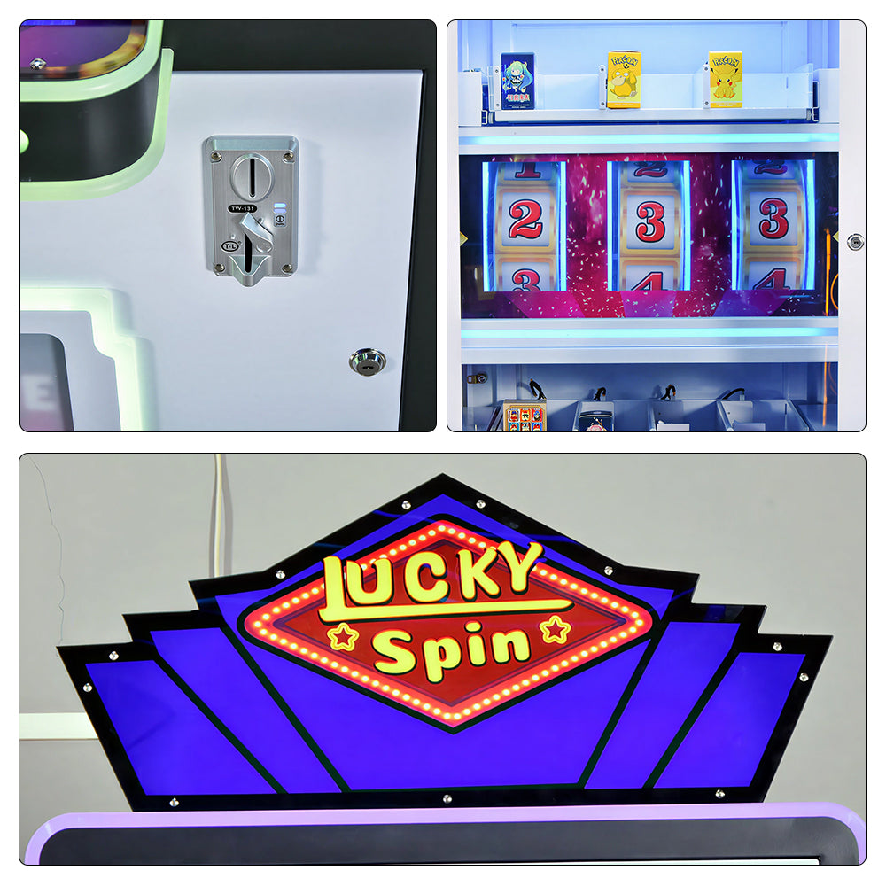 GAMEON Lucky Spin Prize Machine - Coin Operated Arcade Game with 777 Wheel, Random Rewards & Gift Display for Kids Entertainment Venues - White